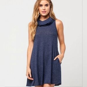 Socialite Navy Blue Cowl Neck Sleeveless Boho Sweater Swing Dress Small